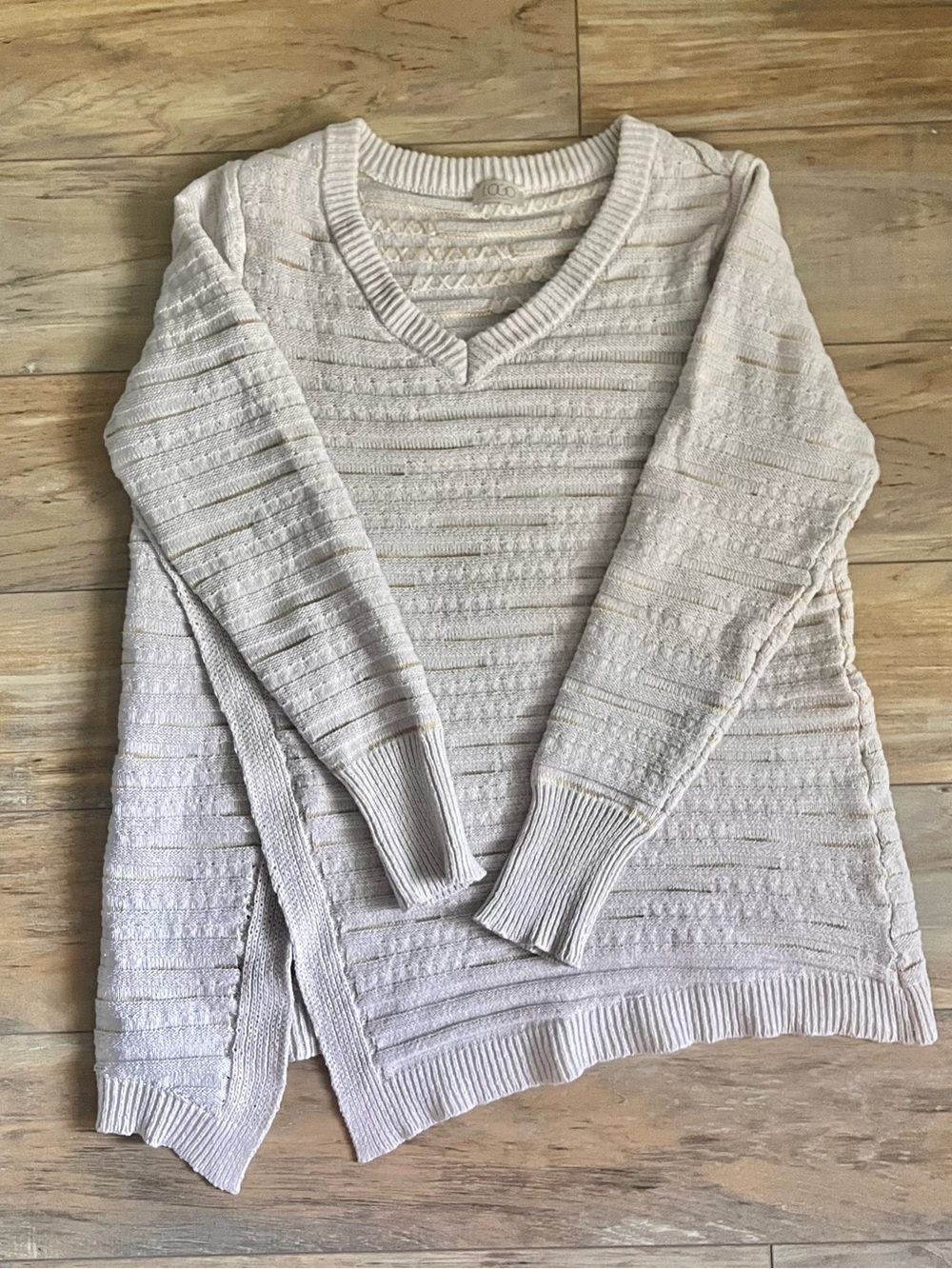 Logo Lori Goldstein Gray Sweater with Beige and Tan Detailing